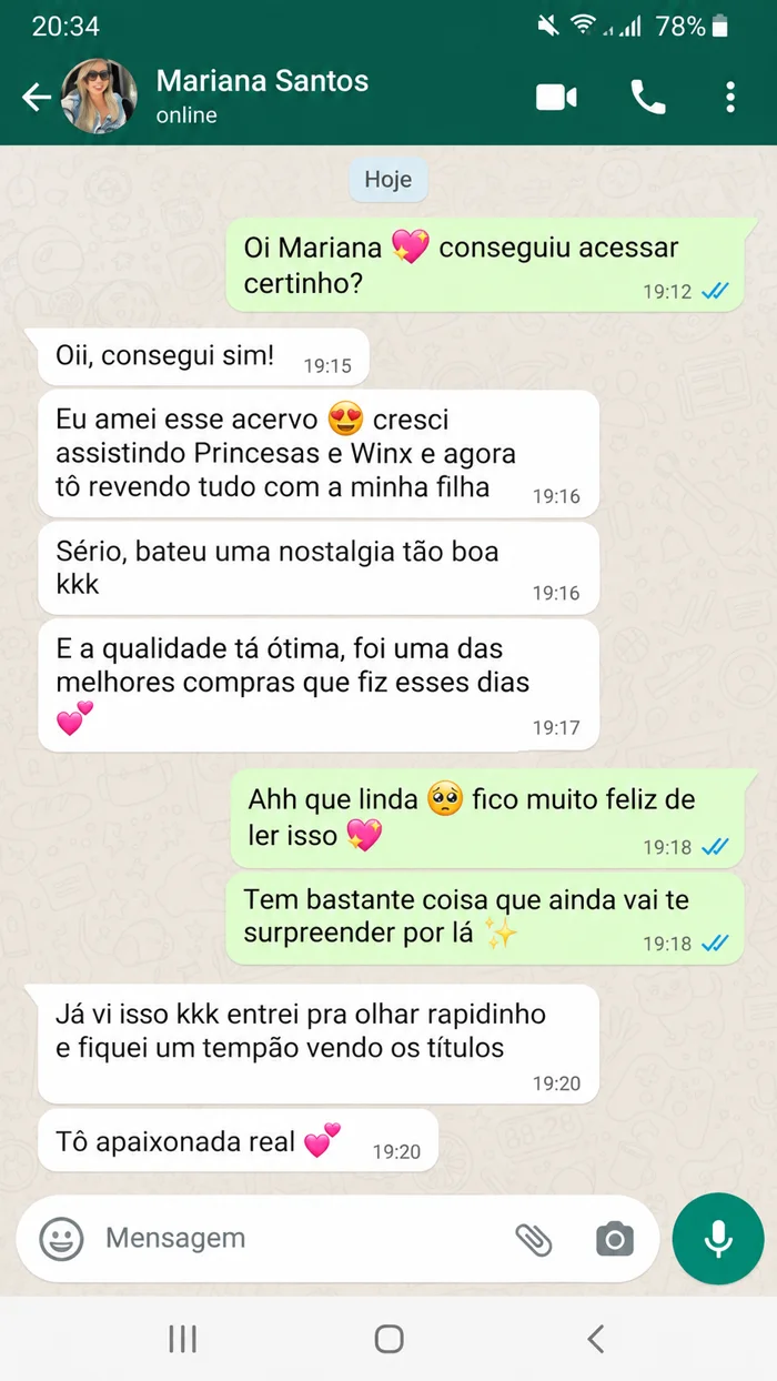Print de conversa no WhatsApp com depoimento de uma cliente 1