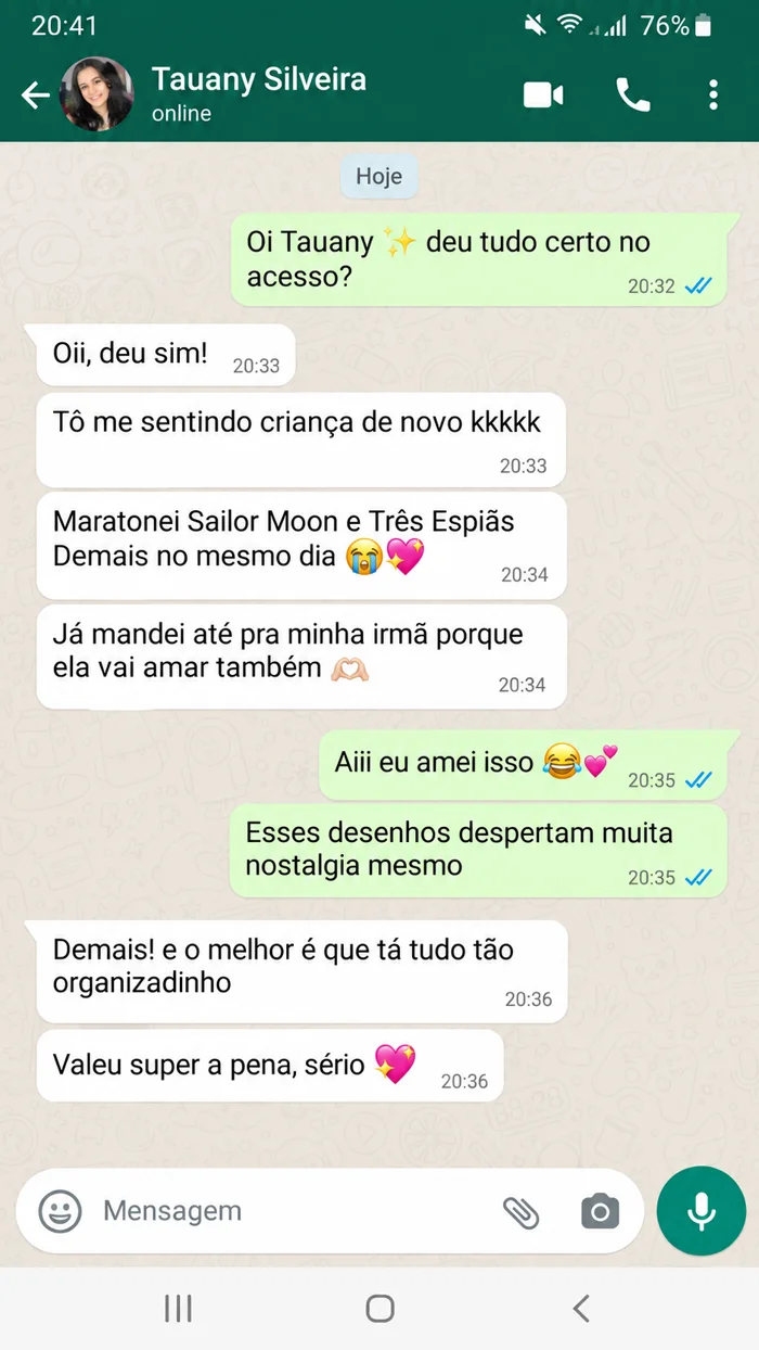 Print de conversa no WhatsApp com depoimento de uma cliente 2
