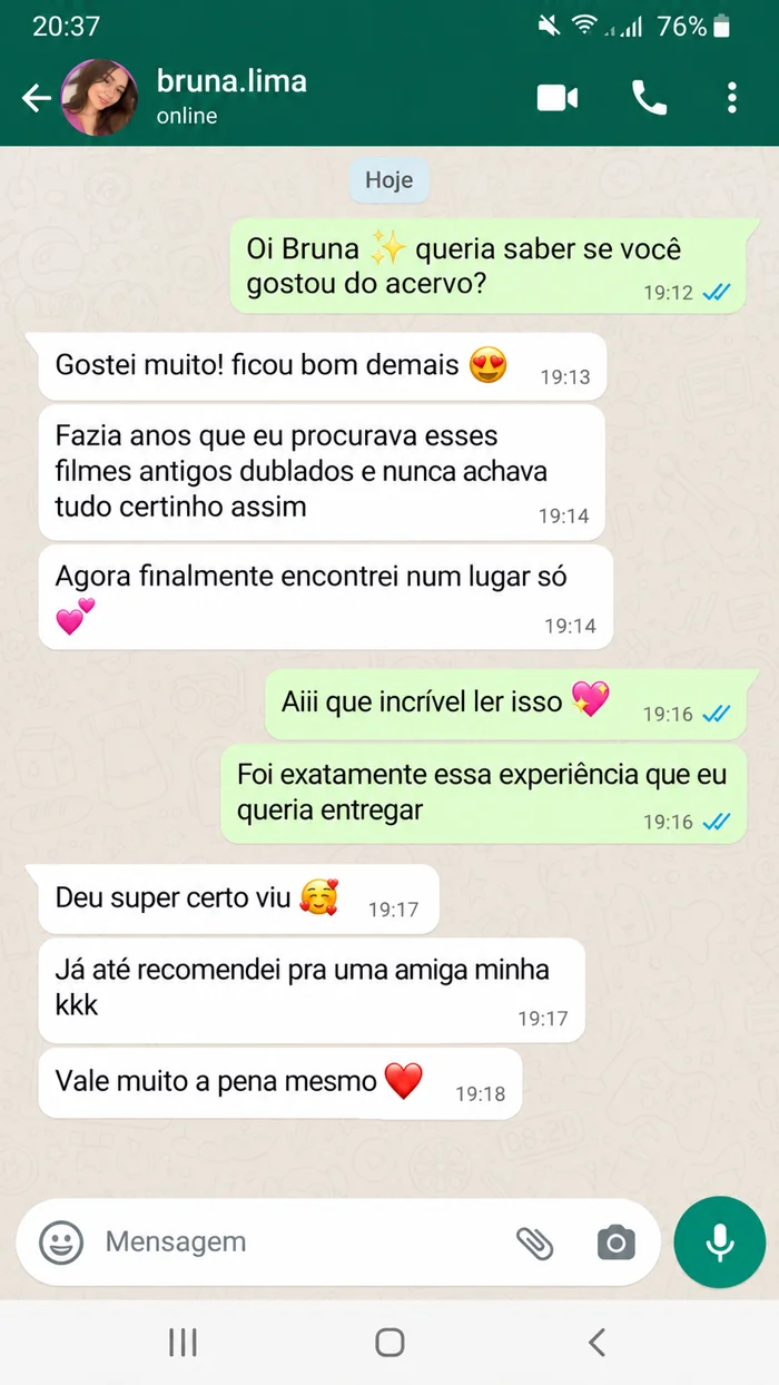 Print de conversa no WhatsApp com depoimento de uma cliente 5