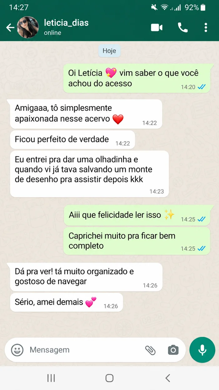 Print de conversa no WhatsApp com depoimento de uma cliente 7